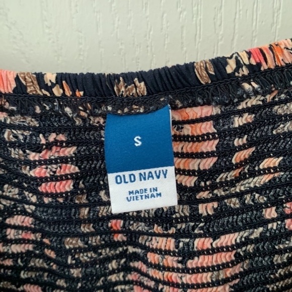 Old Navy dress size S floral puffy sleeves navy orange smoked back tie front - Picture 5 of 8